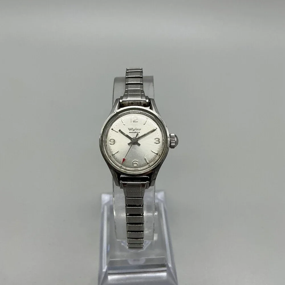 Vintage Wyler Incaflex Womens Watch 22mm Silver Dial Manual Wind Stainless Band